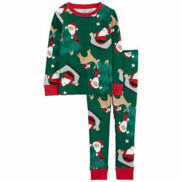 Carter's Kids' 4-piece Holiday Pajamas, Green - Picture 6 of 8